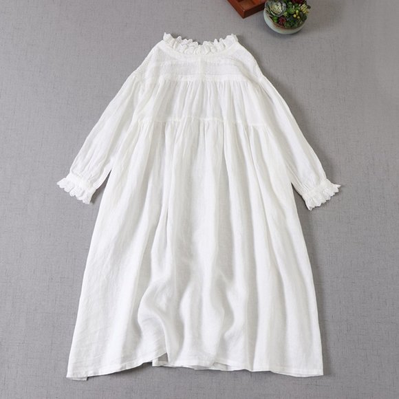 Dresses & Skirts - 2021 linen dress Japanese female embroidery lace
